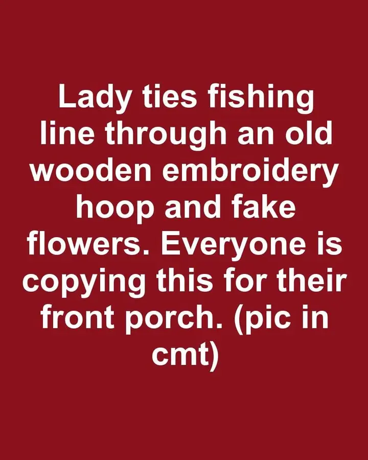 Lady ties fishing line through an old wooden embroidery hoop and fake ...